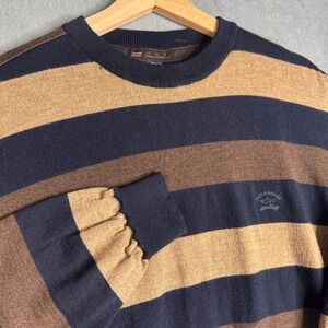 Paul & Shark Yachting Habana Yacht Club Striped Wool Sweater Mens XL Navy Brown